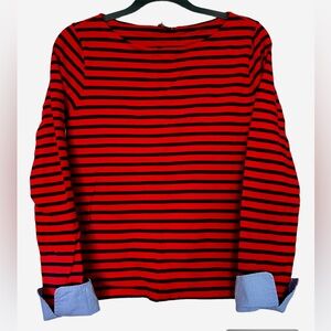 J Crew Striped Tee with Chambray Cuffs